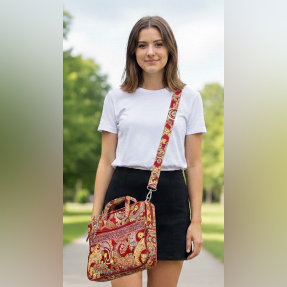 Vera Bradley Red Paisley Crossbody Laptop Document Bag